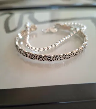 Pulseras Plata Ley Rosas y cuentas.