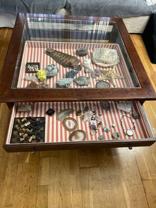 Mesa Centro Madera Maciza con Vitrina Cristal