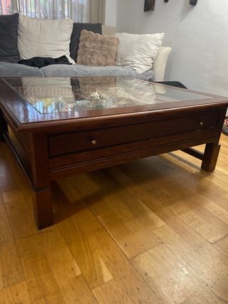 Mesa Centro Madera Maciza con Vitrina Cristal