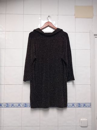 Vestido fiesta negro y dorado L