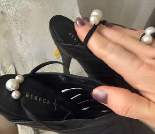 zapatos Mules Tacón fino Piel Negro Perla Marca