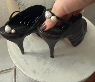 zapatos Mules Tacón fino Piel Negro Perla Marca
