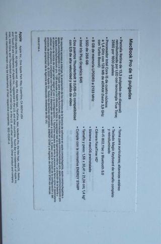 MacBook Pro 2020 Plata Caja origianal Cargador