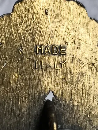 ANTIGUO CUADRO OVALADO METAL Y TELA MADE IN ITALY