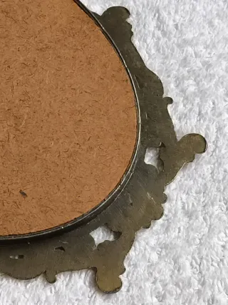 ANTIGUO CUADRO OVALADO METAL Y TELA MADE IN ITALY