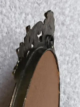 ANTIGUO CUADRO OVALADO METAL Y TELA MADE IN ITALY