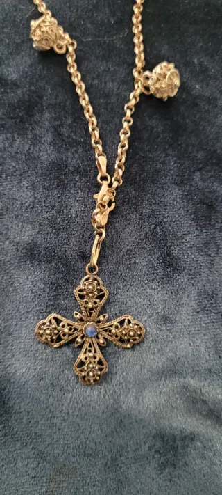 Cadena plata filigrana cruz