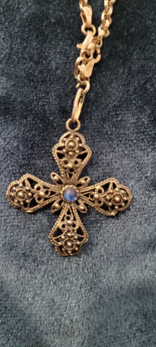 Cadena plata filigrana cruz