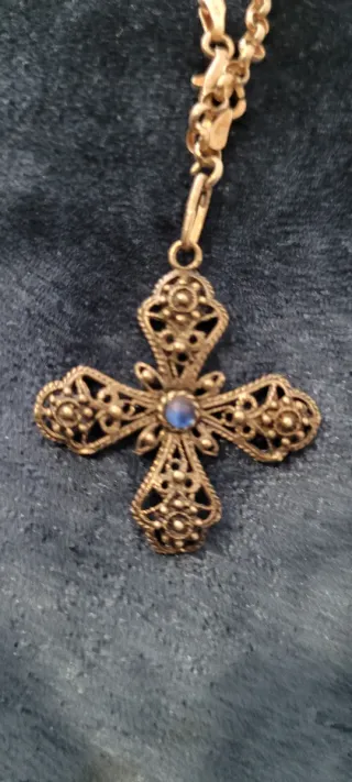 Cadena plata filigrana cruz