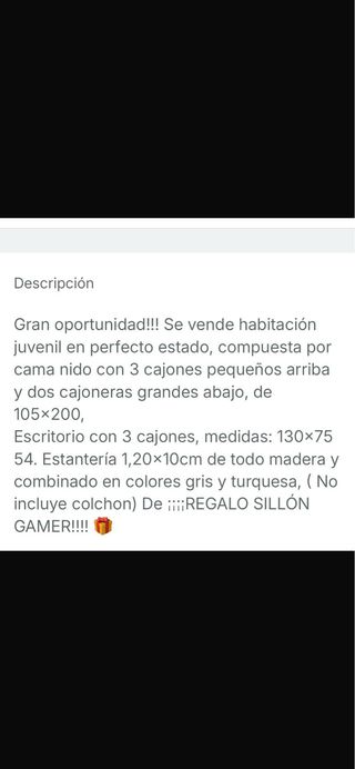 Cama con cajones, colchón y escritorio