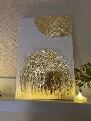 Cuadro Textura Blanco y Dorado hecho a mano