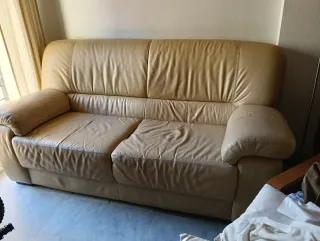 Sofá de piel beige 190 cm
