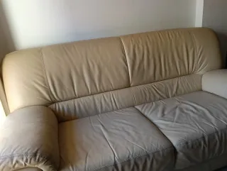 Sofá de piel beige 190 cm