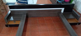 Cabecero cama matrimonio madera y metal