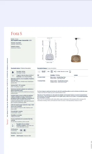 Lámpara de diseño, de ratán Fora S, autentica.