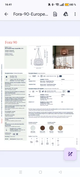 Lámpara de diseño, de ratán Fora S, autentica.