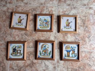 Lote 6 azulejos cerámicos antiguos enmarcados