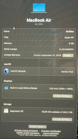 MacBook Air M2 2022 Medianoche 8GB/256GB