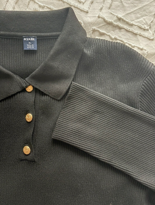 Jersey polo canalé negro mujer