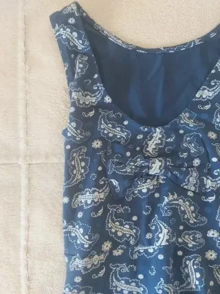 Vestido azul estampado corte evasé. -  Talla única