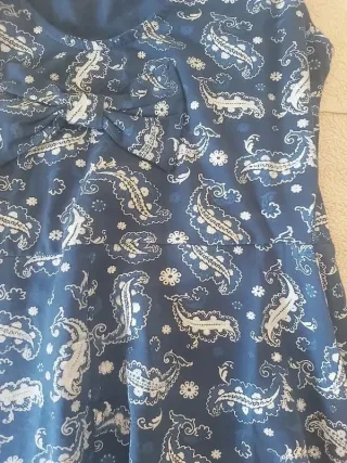 Vestido azul estampado corte evasé. -  Talla única