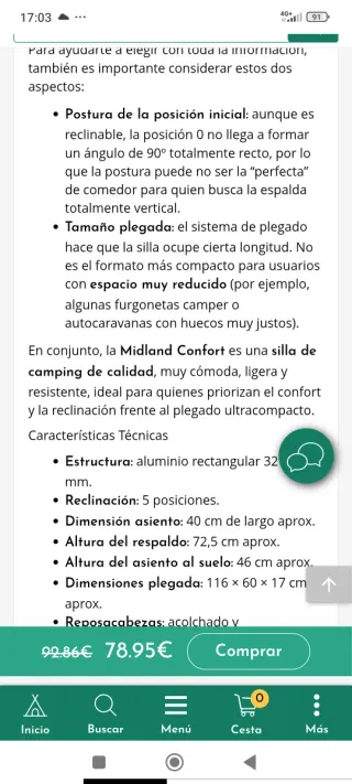 Silla Camping Midland Confort Maxi