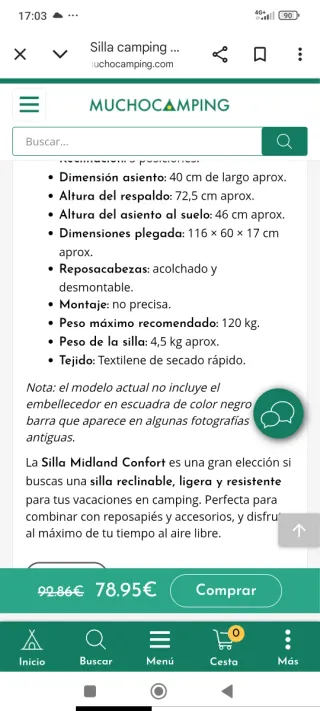 Silla Camping Midland Confort Maxi