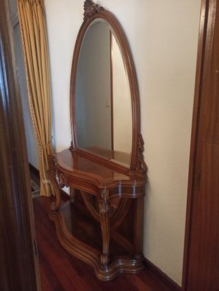 Mueble recibidor clásico madera y espejo