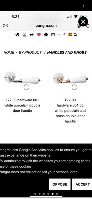 Tiradores Limoges originales de Porcelana y Latón