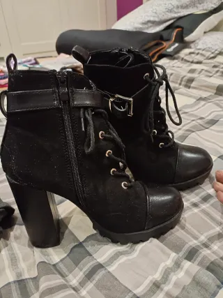 Botines Tacón Combate Mujer Negros