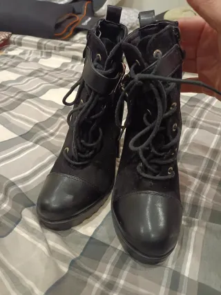 Botines Tacón Combate Mujer Negros