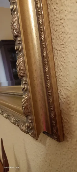 Espejo Vintage Biselado Marco Madera Maciza dorada