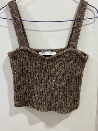 Top Zara punto grueso beige