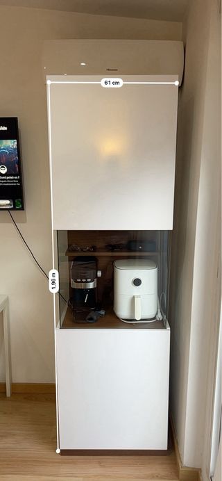 Mueble vitrina blanco y madera. 61x39x200