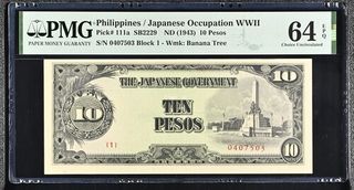 Filipinas 10 Pesos 1943 PMG 64 EPQ