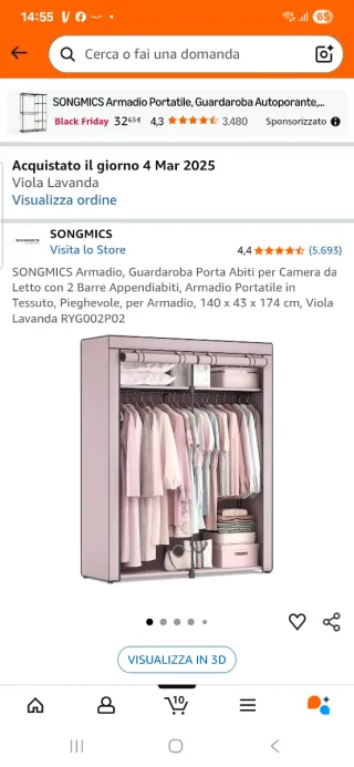 Armadietto porta abiti in tessuto