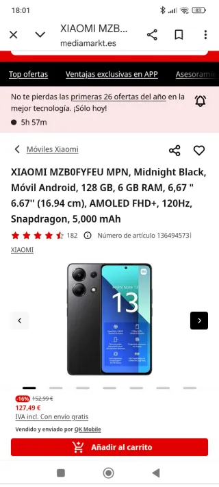 Xiaomi Redmi Note 13 128GB Negro