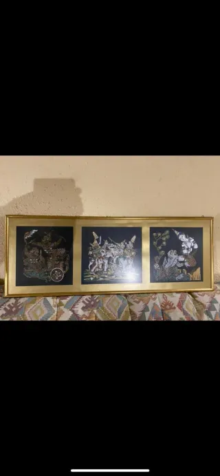 Quadro batik orientale tessuto e legno