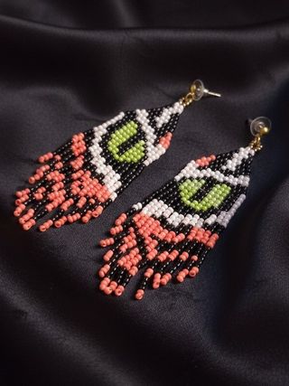 Orecchini etnici extra lunghi artigianali tigre