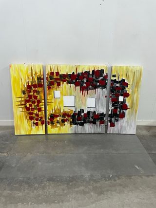 Set 3 Cuadros Acrílicos Flores y Pájaros