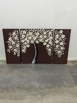 Cuadro acrílico árbol flores rojas