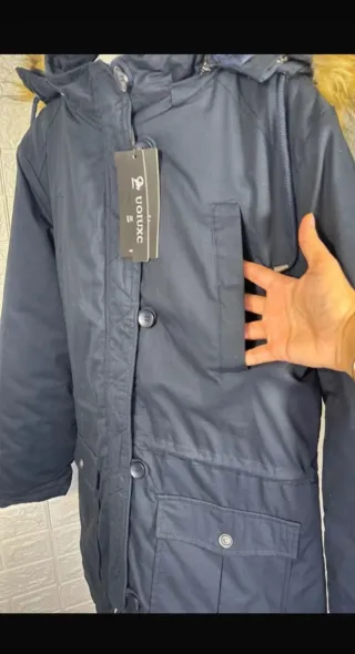Parka azul mujer con capucha