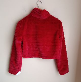 Elegante abrigo pelo corto rojo joya Talla M