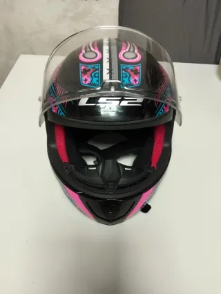 Casco Moto Mujer LS2 Negro Rosa Azul