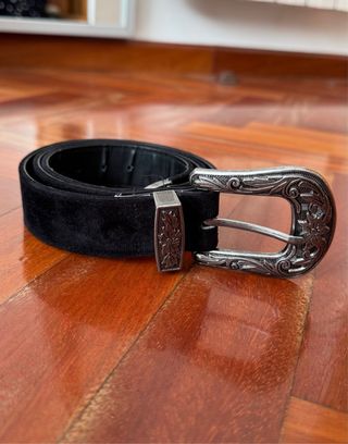 Cinturón negro estilo western vintage hebilla plat