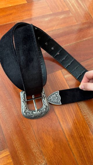 Cinturón negro estilo western vintage hebilla plat