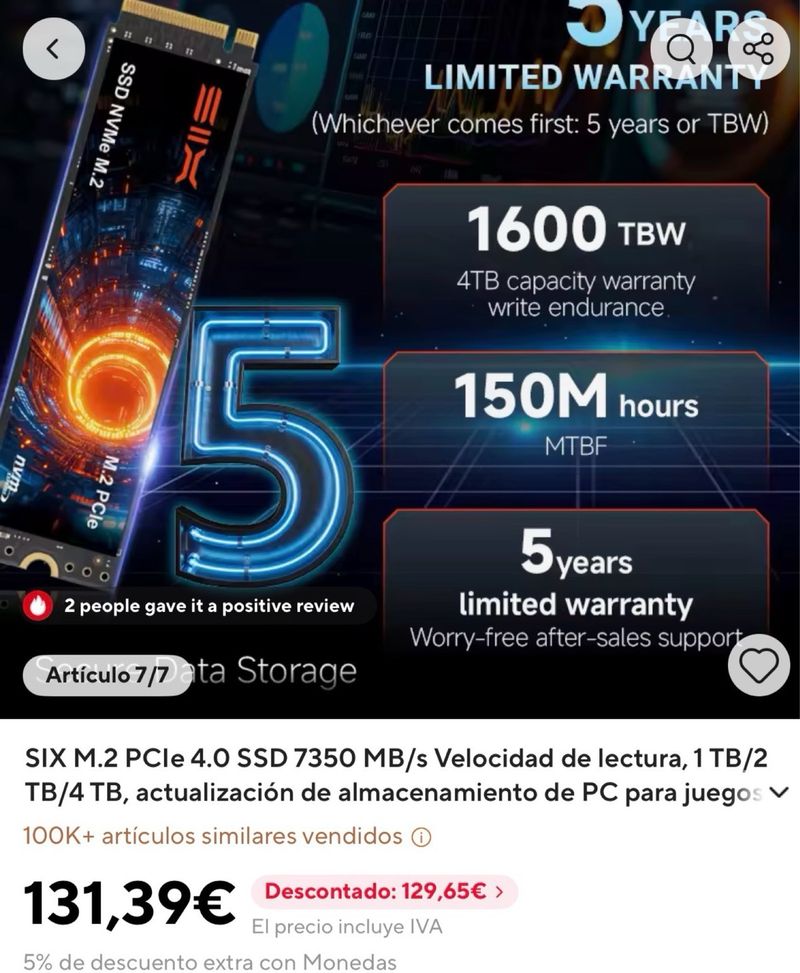Disco Duro SSD NVMe M.2 PCIe 1TB SIIX. afbeelding 3