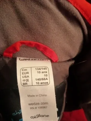 Buzo esquí niño 10 años rojo