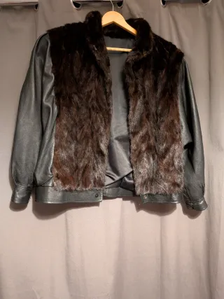 Cazadora Piel y Pelo Marrón y Negra