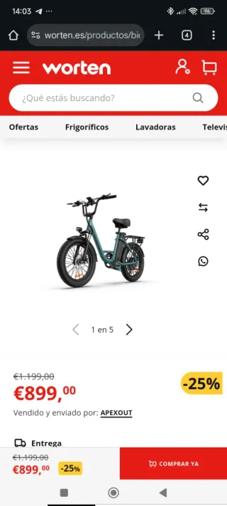 Bici Eléctrica URLIFE E20 Verde NUEVA CON FACTURA